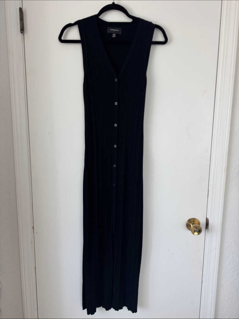 Banana Republic Sleeveless Ribbed Button-Front Maxi Dress - Black XS